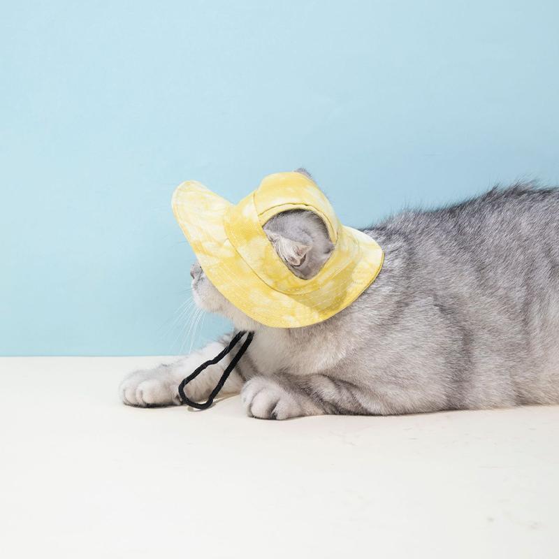 Cappello da Sole Estivo per Gatti con Fori per le Orecchie - Carino Cappellino da Pescatore per Gattini Per Protezione UV Traspirante Cappellino da Sole da Esterno per Gatti