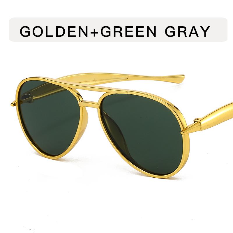 

Retro Toad Double Bridge Pilot Sunglasses - European & American Style, Personalized Electroplated Metal Design. As Shown