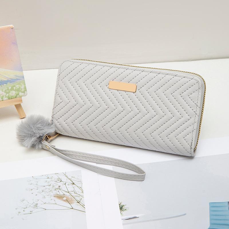 Sweet wind twill long wallet new fresh and simple hairball zipper women's clutch bag
