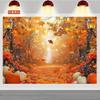 2D Flat 1-piece Autumn Photography Background with a Path and Autumn Leaves - Thanksgiving Halloween Wedding