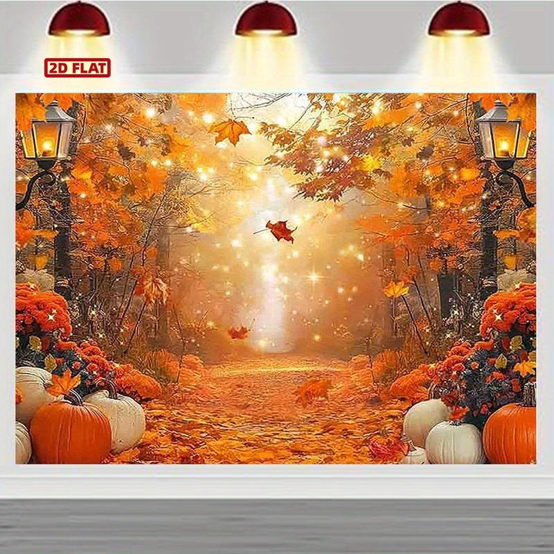 2D Flat 1-piece Autumn Photography Background with a Path and Autumn Leaves - Thanksgiving Halloween Wedding