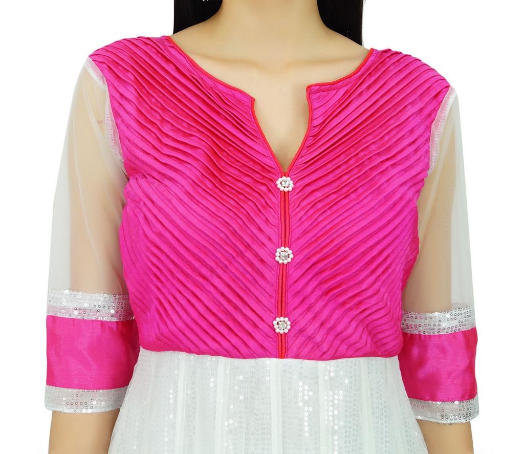 Atasi Womens White Anarkali Salwaar Suit with Dupatta Chic Indian Ethnic