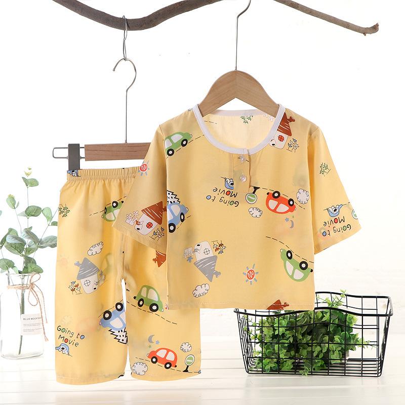 Summer Cotton Pajama Set Thin Air Conditioning Wear for Kids Baby Home Loungewear