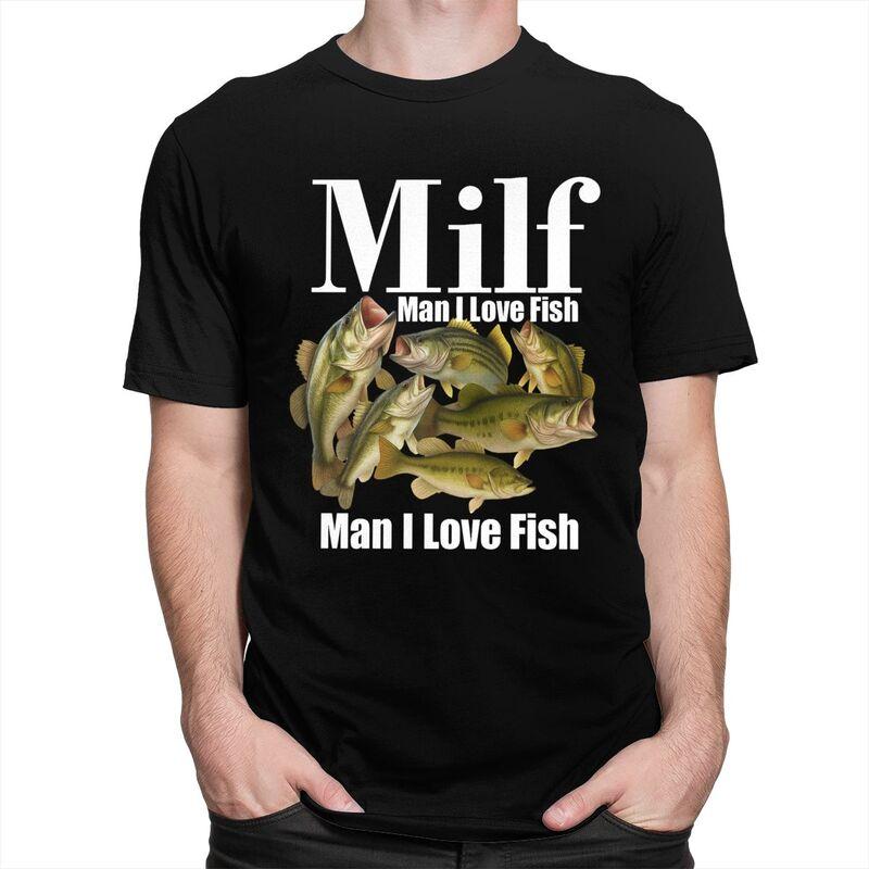 T-shirts Classiques Milf Man I Love Fish Hommes Femmes Manches Courtes Humour T-shirts de Pêche Hauts Graphiques Décontractés Coupe Ajustée Vêtements