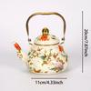 1.5L Vintage Enamelware Kettle Classic Enamel Teapot with Golden Handle for Stovetop Use Kitchen Decor Gift for Tea Lovers