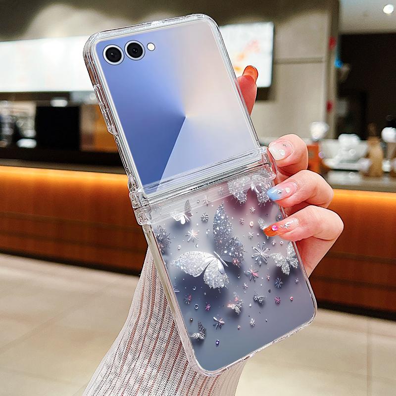 

Butterfly Flower Patterned Phone Case For Samsung Galaxy Z Flip7 FE Flip6 Flip5 Flip4 Flip3 5G Folding Hard PC Transparent Cover Galaxy Z Flip7 FE