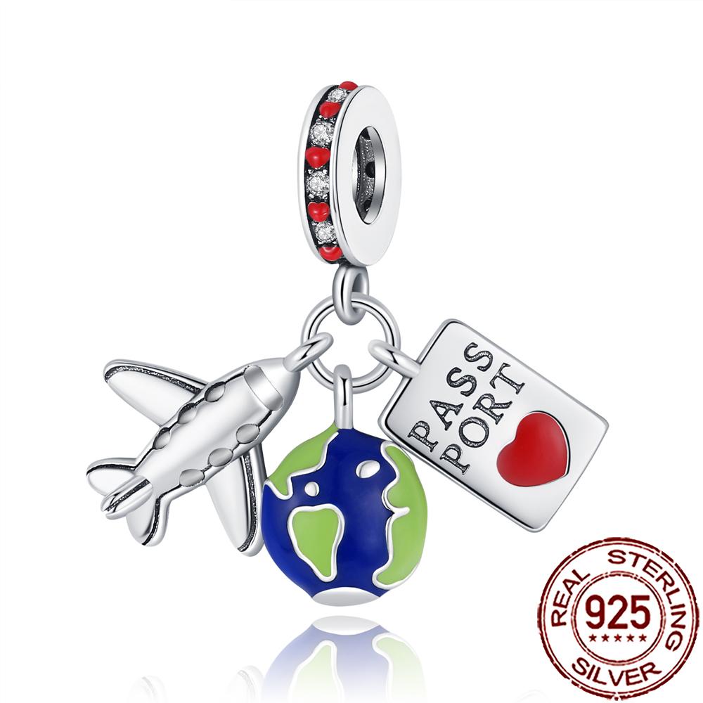 New Charms Copper Airplane Globe Suitcase Air Balloon Travel Beads Fit Original Bracelet Necklace Diy Jewelry