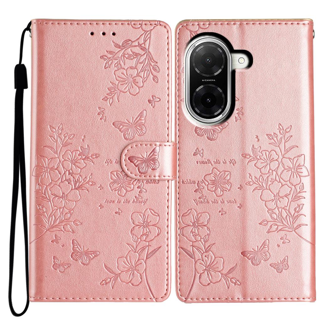 Dla Xiaomi Redmi A5 NFC (173.45mm) Etui na telefon portfelowe Skórzane etui z klapką z nadrukiem motyla i kwiatów ze smyczą