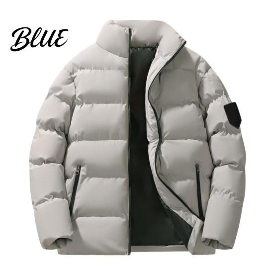 Zipper Closure Cotton Jacket with Long Sleeve Stand Collar Coat Men Zip-up Thickened Side Pockets