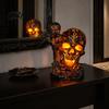 Spooky Shelf Decoration Skull Table Lamp, Halloween Glowing Skeleton Resin Figurine, Gothic Ambient Amber Violet Glow Light Night for Mantel