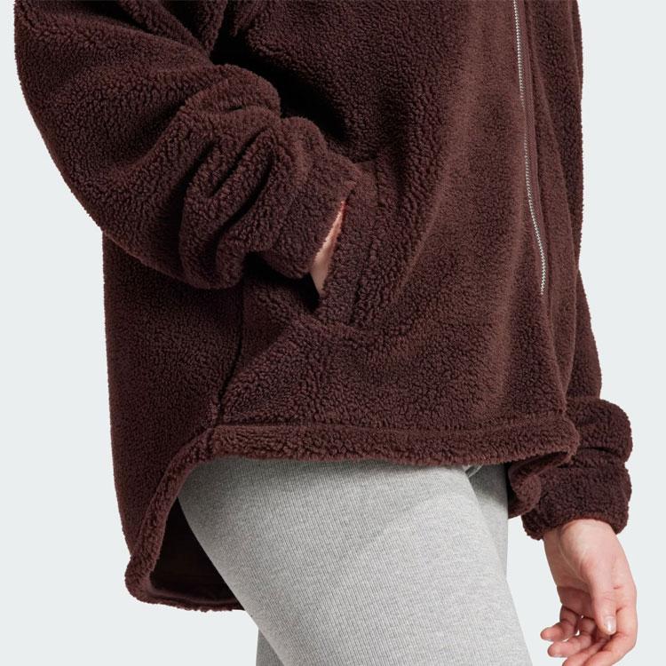 Adidas Originals Essentials Fleece Collar Long Sleeve Jacket Women Outerwear Dark-Grey Brown IM3898