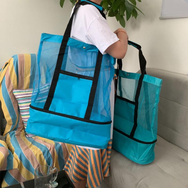 Wärmeerhaltung Picknick Strandtasche Frauen Mesh Transparent Doppelschicht Schwimmen Lagerung Hohe Kapazität Einkaufen Wasserdichte Taschen Tote