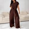 Plus Size Women 2 Piece Outfits Short Sleeve Crop Top Elastic Wide Leg Pants Casual Lounge Set Summer 2026