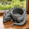 Metal Flower Pot 3D Printed Lying Dragon Flowerpot for Small Green Plants, Decorative Succulents Outdoor Indoor Plant Ornament, Dark Style Figurine