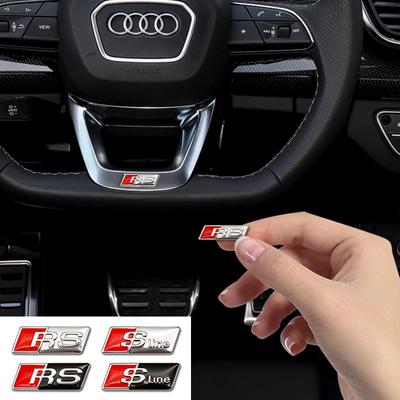3D Aluminum Steering Wheel Badge Emblem Cover For  Kcpn5 Q3 Q5 Q7 Q8  RS A3 A4 B8 B9 A5 A6 C7 A7 Black Silver Tuning Accessory
