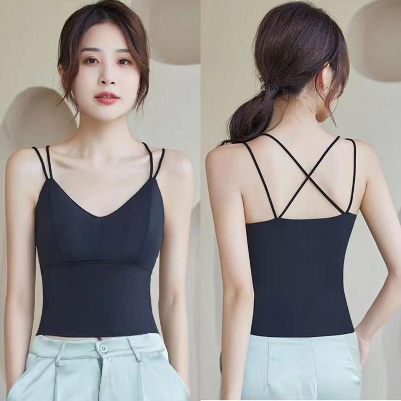 Letný tielko s vypchávkami na prsia z ľadového hodvábu, crop topy s halter krkom, dámske letné camisole, camisole bez chrbta, módne bandeau, dámska crop vesta bez rukávov