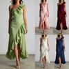 Women's One Shoulder Sleeveless Maxi Dress Slim Fit Mid Waist Elegant Ruffle Hem Long Dress
