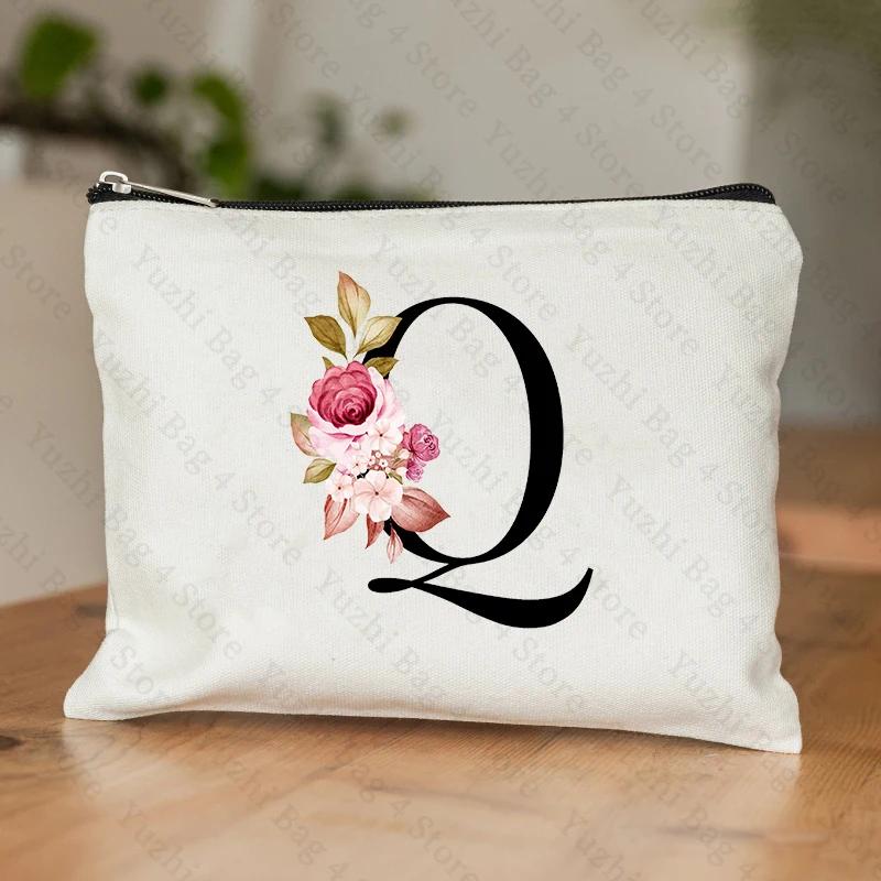 A-Z Alphabet Cosmetic Storage Bag Initial Graduation Gifts for Teacher Flowers Print Toiletry Bag for Bridesmaids Wedding Gifts
