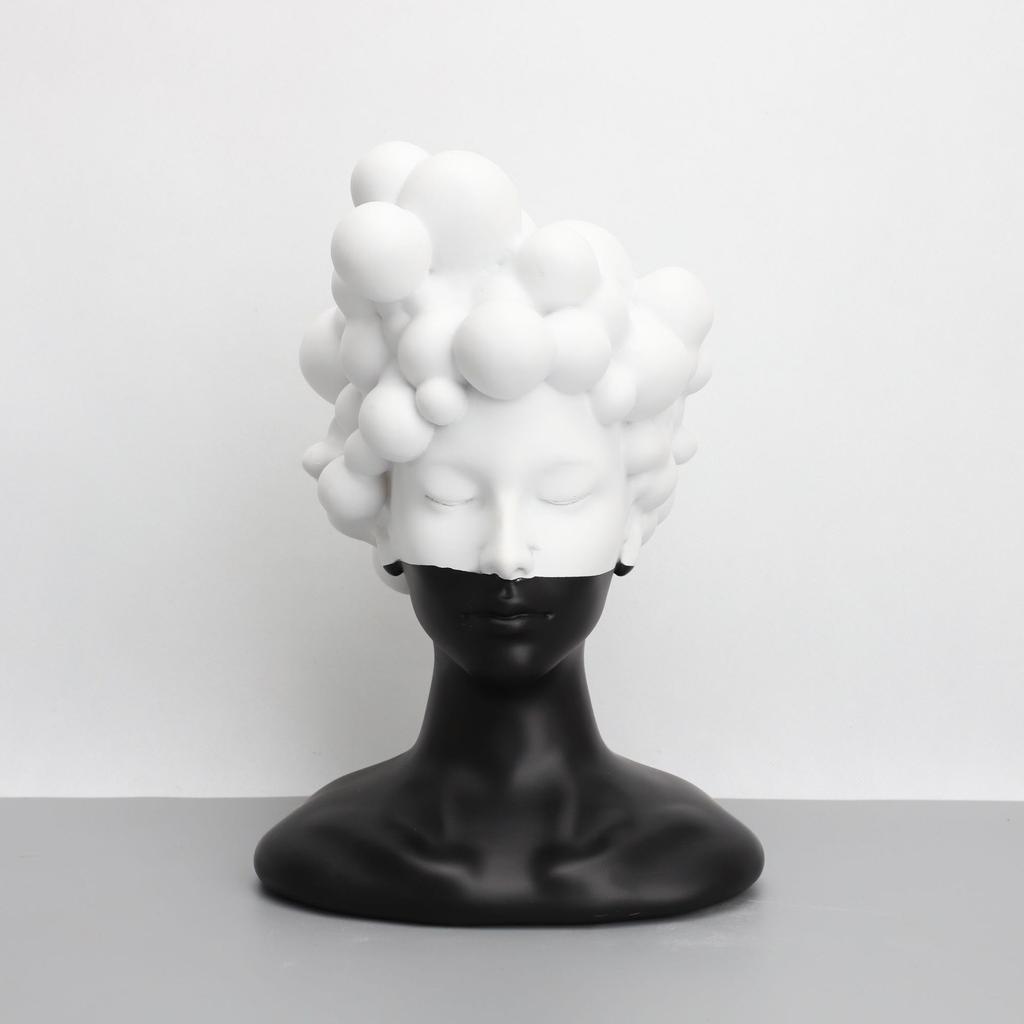 Abstract Figure Sculpture Black and White Mosaic Woman Figurine Human Head Statue Home Decoration Resin Handicraft Ornaments