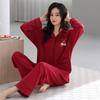 Cotton pajamas women's fat mm spring and autumn pure cotton long-sleeved cardigan women's loungewear red annual clothing can be worn outside the suit