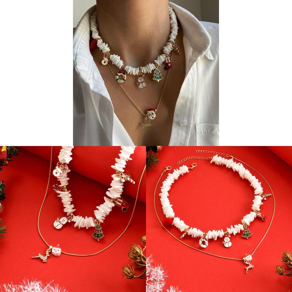 Christmas Necklace For Women With Snowflake And Santa Claus Charms In Zinc Alloy Jewelry Accessory For Holiday Festivities