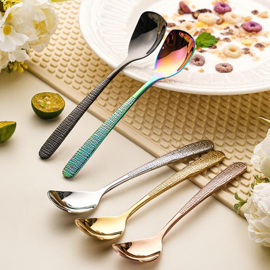 Nerezová lžíce s tepanou texturou Protiskluzová rukojeť Naběračka na polévku Multifunkční kuchyňská lžíce pro restauraci, domácí stolování