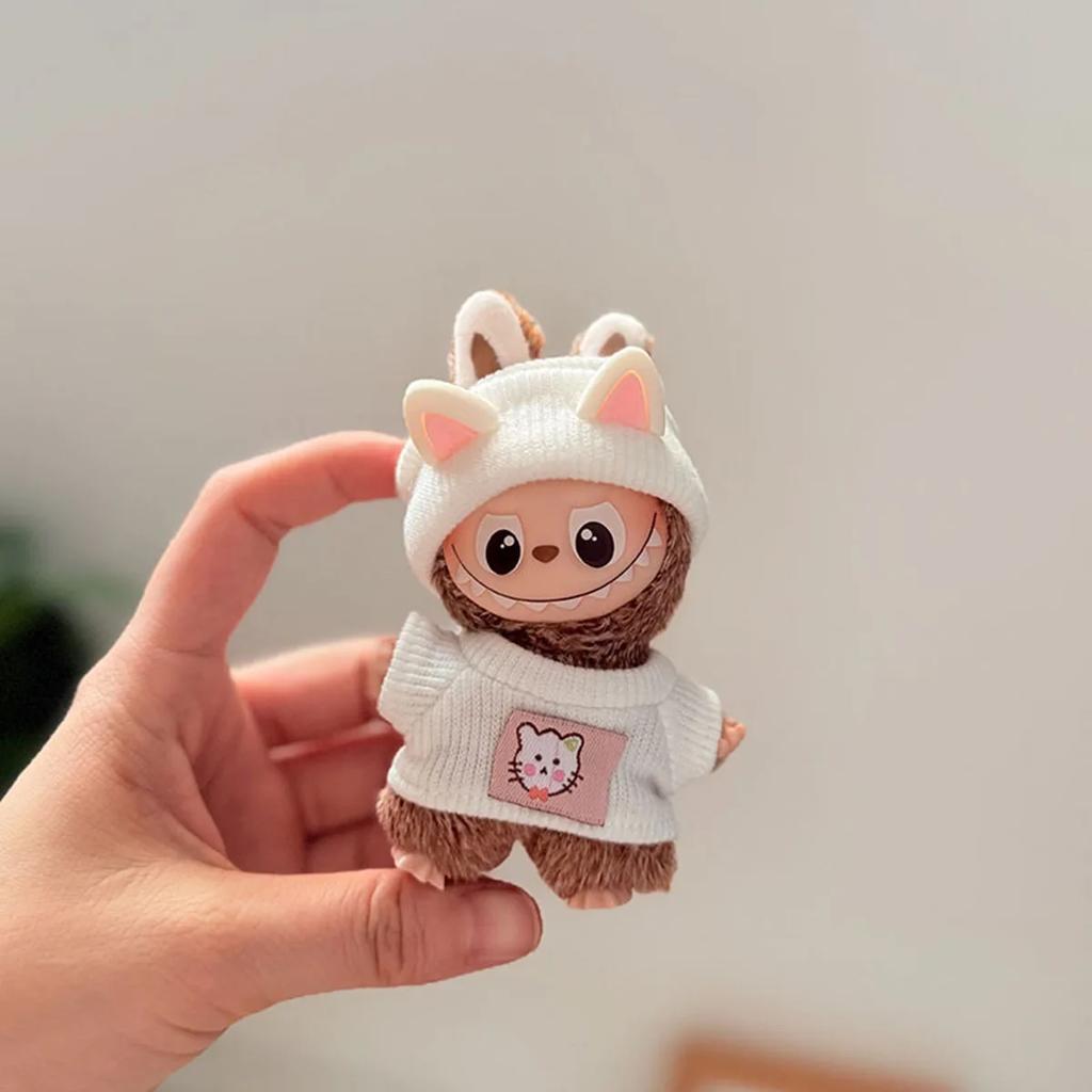 No DollPlush Doll Clothes for Mini Labubu 4.0 Bear Hat Love Sweater Set DIY Doll Accessories Gifts