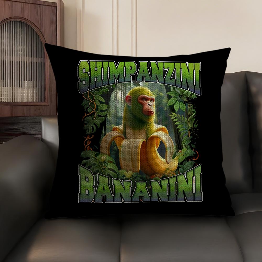 Itallan Brainrot Animal Cushion Cover Natural Linen Organic Fabric Double-Sided Printing Sofa Home Decor Gift Pillow Case