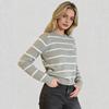 Autumn New Striped Knit Sweater for Women, Crew Neck Long-sleeve Sweater, Loose Versatile Top, European and American Style Fashion Set