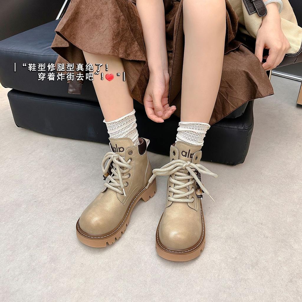 Cowhide Version~ Leather Thick-soled Short Martin Boots for Women's 2025 Autumn and Winter New Versatile Fashion Lace-up High-top Short Boots