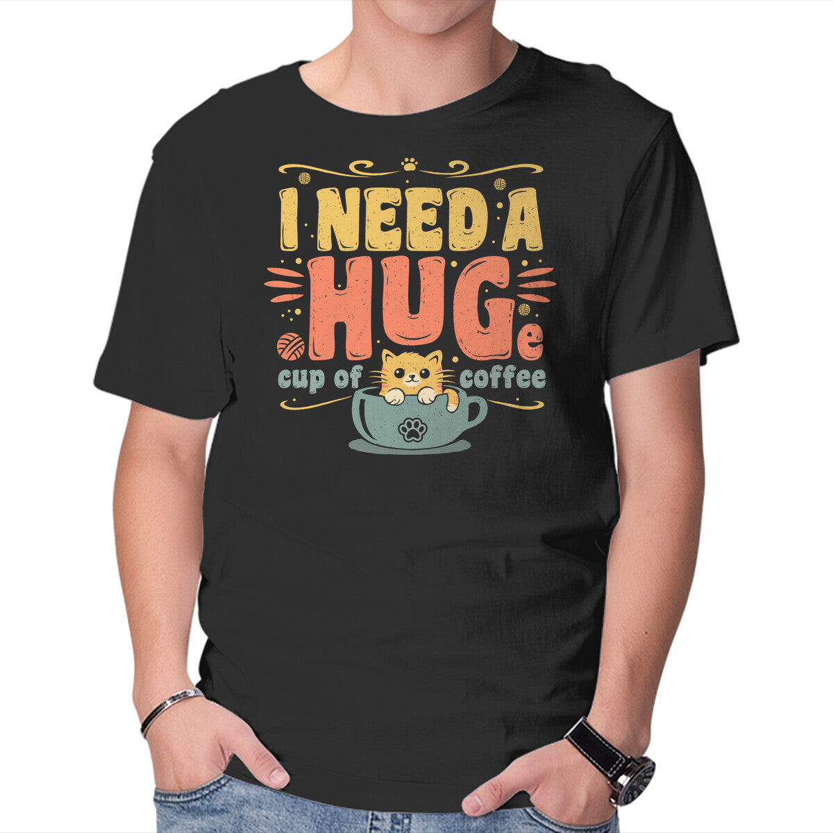 Unisex Crew Neck T-Shirt I Need A HUGe Coup Of Coffee Graphic Short Sleeve Casual Tee M
