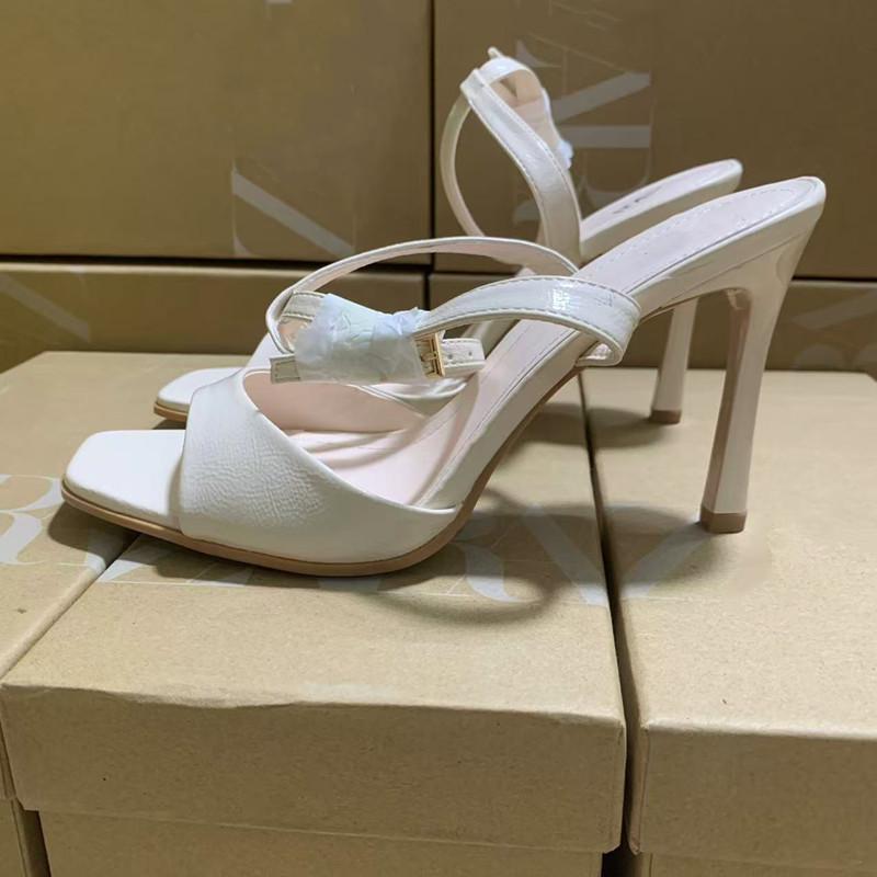 Fashion Ins Style Fashion Square Toe Patent Leather Women Gladiator Sandals Sexy Ankle Strap Buckle Thin High Heels Summer Office Shoes