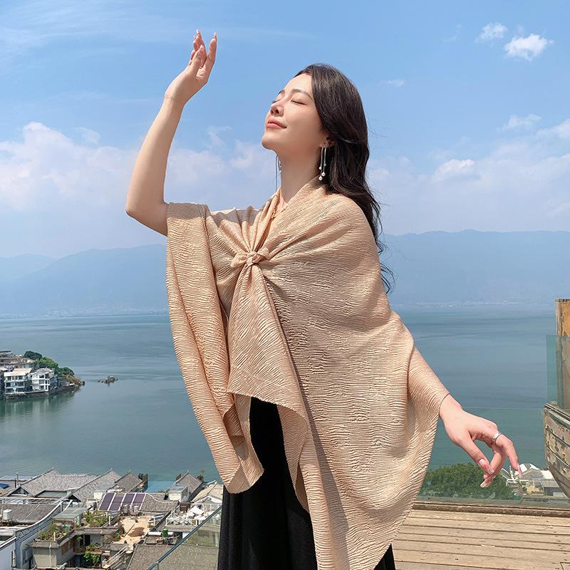 New Cotton Linen Elegant Solid Women Silk Scarf Beach Wrap Shawl Lady Musulman Femme Hijab Bandana Mujer Vacation Scarve Pareo