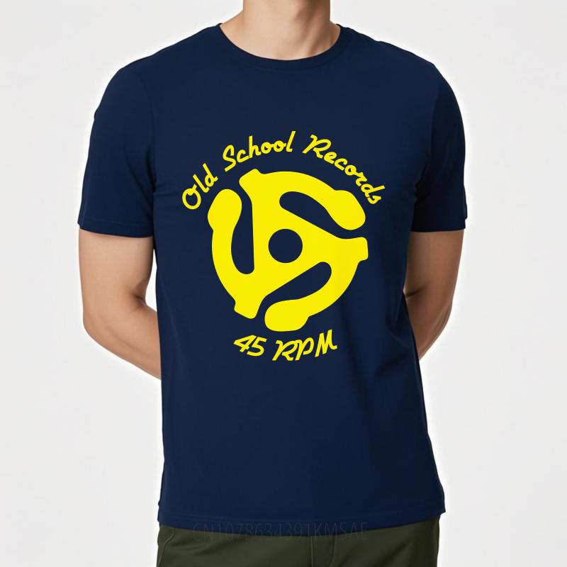 

Men Cotton Tshirt Big Size Summer For Man Tshirt Old School Records 45 Rpm Logo Short Sleeve Workout Round Neck Top Tees as the picture440 темно-синього кольору