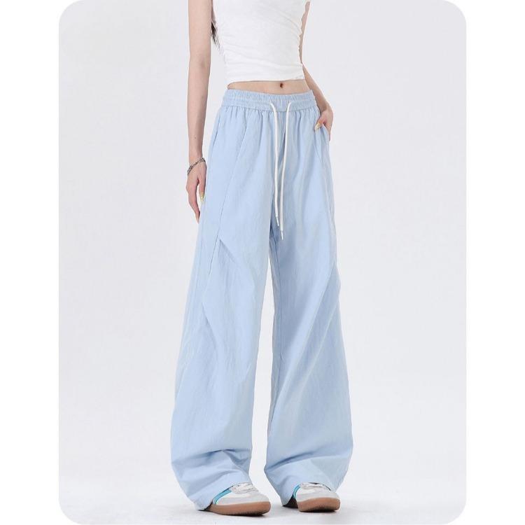 Outdoor Sports Women Ice Silk Pants Summer Stretchy Breathable Wide Leg Casual Trousers Couple Style