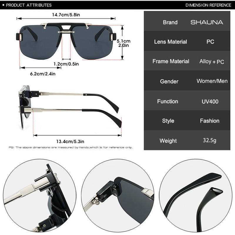 SHAUNA New Square Rimless Sunglasses Women Fashion Clear Ocean Gradient Lens Shades UV400 Retro Rivets Men Sun Glasses
