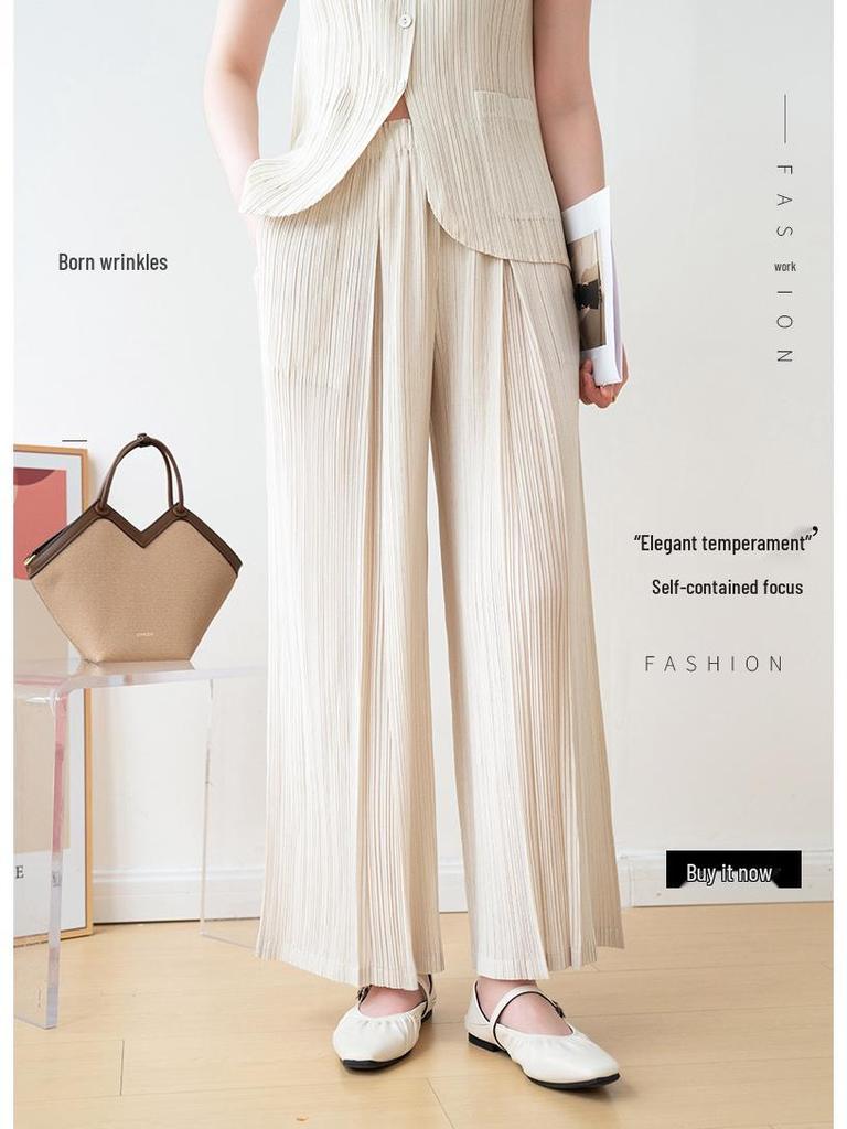 Spring/Summer 2026 Miyake High-End Pleated Korean-Style Slimming High-Waisted Wide-Leg Pants