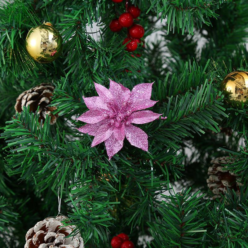 Exquisite Christmas Flowers, Solid Scallion Powder Gold, Silver and Red Flower, Christmas Tree Ornaments, Christmas Wreaths, Rattan, Christmas Decorat