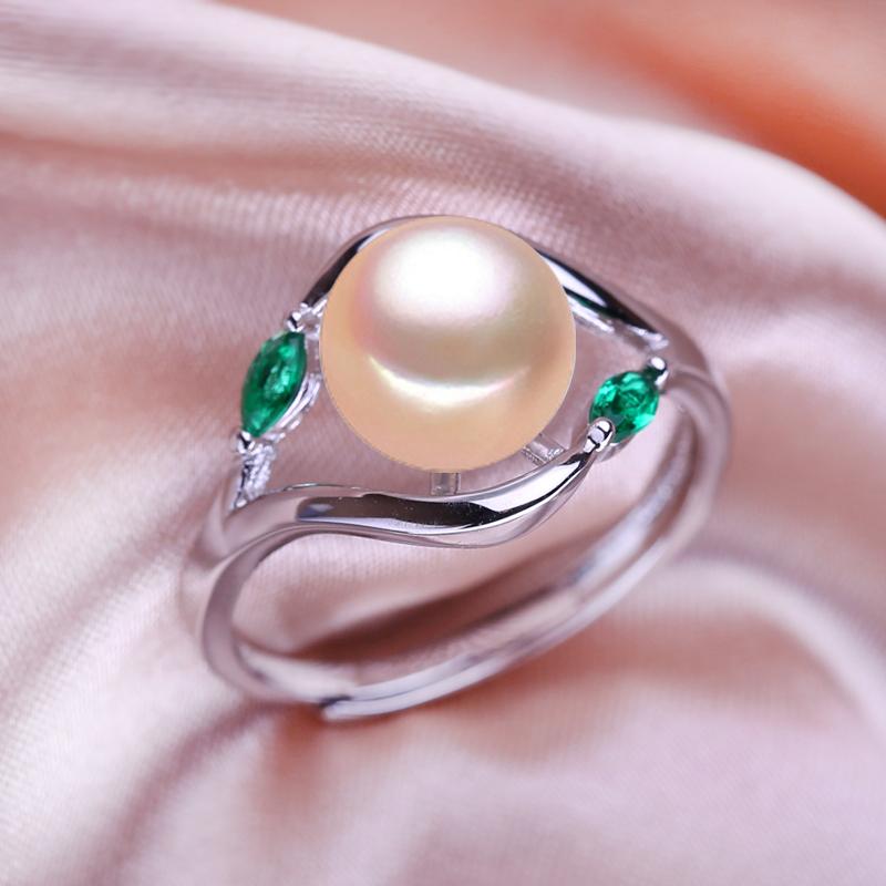 

Кольца SENIKO с натуральным пресноводным жемчугом для женщин, модное женское кольцо с зеленым кристаллом в форме листа, ювелирные изделия с жемчугом, регулируемое кольцо розовый