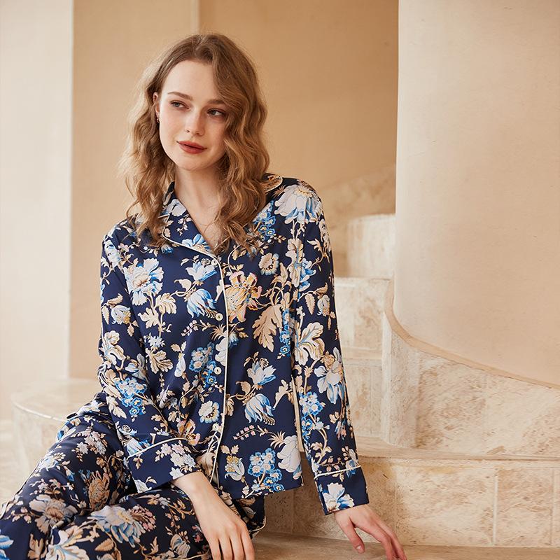 [Blue Begonia] Spring and Autumn Thin Long Sleeve Pajamas Women's New Year Cardigan Loungewear Loose Two-piece Set