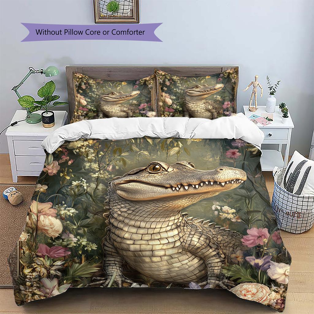 Crocodile Pattern Bedding Home Decoration Birthday Gift (1 * Duvet Cover + 2 * Pillowcase, Without Core)