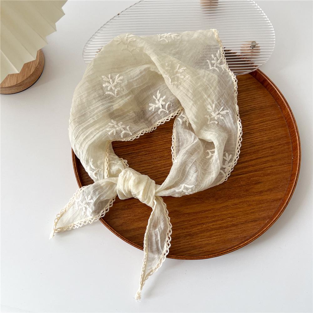 Korean Style Cotton Linen Lace Triangle Scarf: Women's Spring/Summer Neck and Sun Protection Accessory