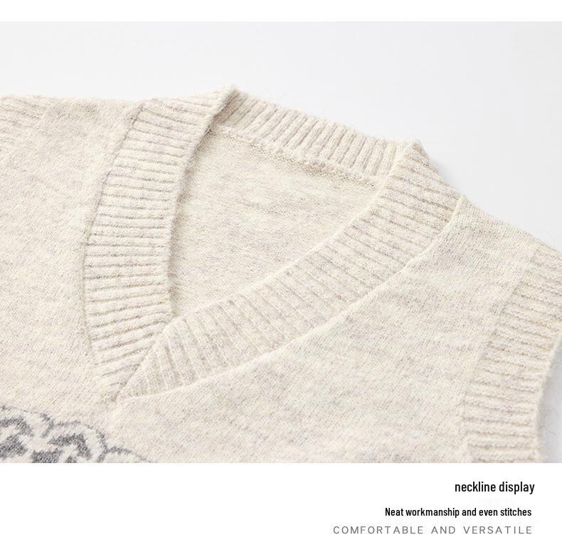 Men's Retro Argyle Fair Isle Knit V-neck Sweater Vest for Autumn/Winter