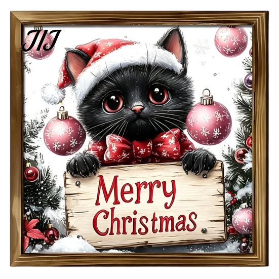 Placa de Boas-Vindas de Natal para Porta da Frente Placa Vintage, Boneco de Neve Papai Noel Gato Preto Decoração de Madeira Fofa Arte de Parede Sala de Estar Corredor, Feriado