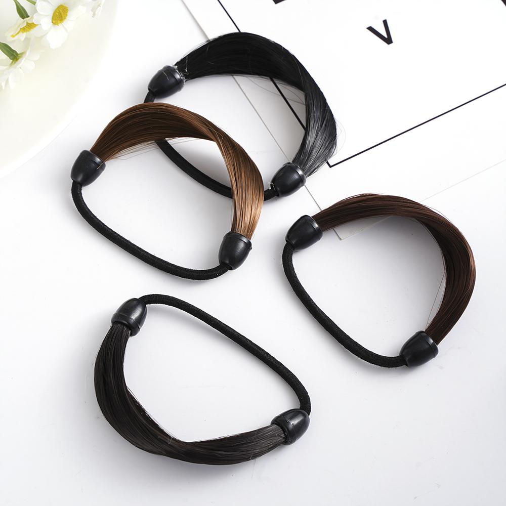 Rubber Band Made Of Hair Rope Simulation Wig Head Rope Wig Hair Ring Straight Hair Tie Ponytail Elastic Hair Accessories