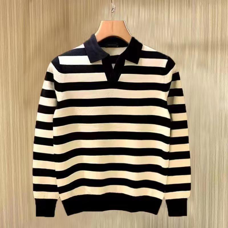 

Men s Retro Striped Lapel Sweater - Autumn/Winter 2025 Collection 3XL чорний