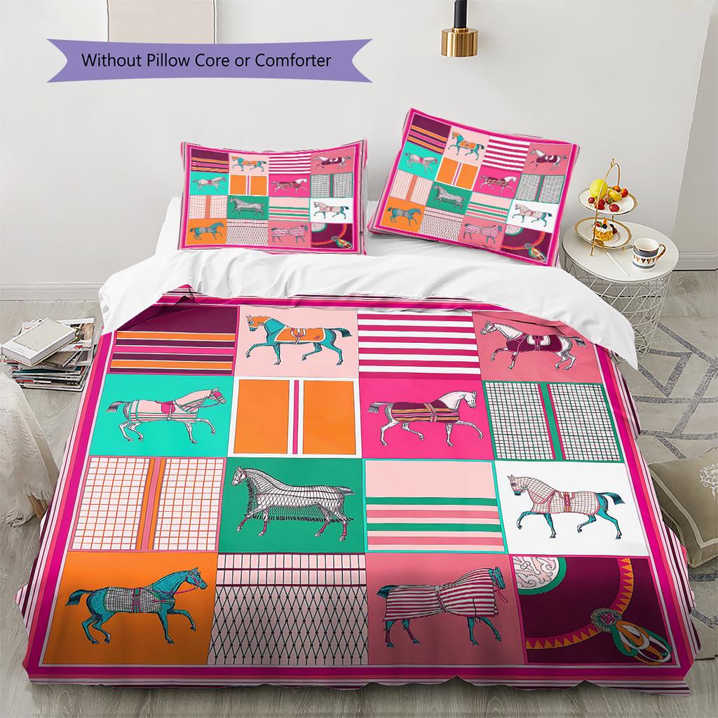 Horse Art Pattern Pattern Bedding Quilt Set Quilt Cover Pillowcase Home Decoration Gift (1 * duvet cover + 2 * pillowcase, without core)