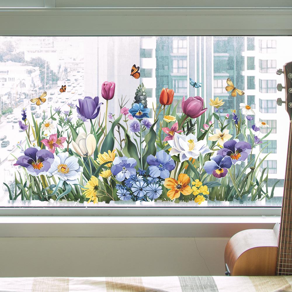 Painted Tulip Butterfly Leaves Static Cling Window Glass Door Sticker Home Decor