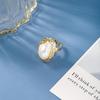 Exaggerated Metallic Texture Irregular Ring with Pearl Inlay