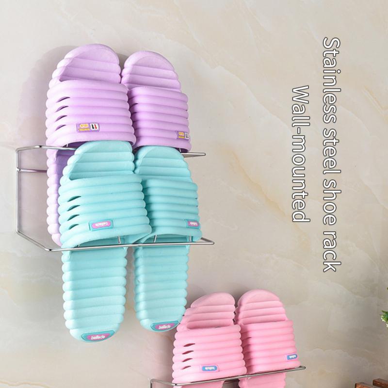 Shoes Rack Wall Mounted Stainless Steel Bathroom Organizer Shoes Organizer No Drilling Self Adhesive Hanging Shoes Rack